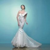 Evening dress mermaid white with a fluffy skirt