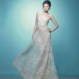 White evening dress with asymmetrical bodice