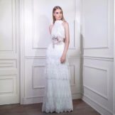 White evening dress with tiered skirt