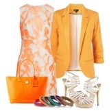White and peach dress with orange bag