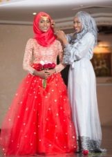 Gentle red wedding muslim dress