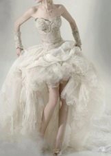 Short wedding dress with train and ruffles