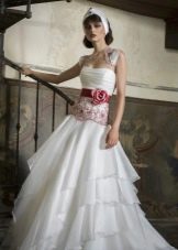 Wedding dress with red bow