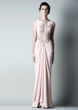 beige cutout draped evening dress
