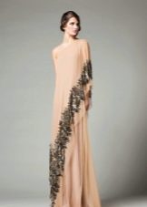 Evening dress beige in empire style with black pattern