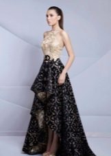 Beige and black evening dress