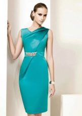 Short evening sheath dress in turquoise color