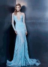 Floor-length evening dress with silk sleeves