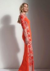 Floor-length evening dress with sleeves orange