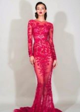 Floor-length evening dress crimson