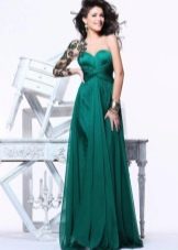 Evening dress green with lace shoulder