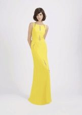 Evening dress yellow with perforation