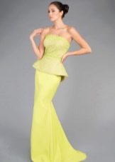 Yellow evening dress with peplum