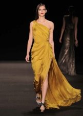 Evening dress yellow on one shoulder