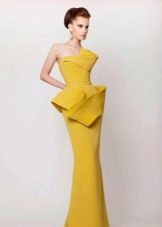 Yellow evening dress with peplum
