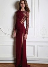Burgundy evening dress with sleeves