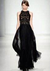Evening dress black with a layered skirt