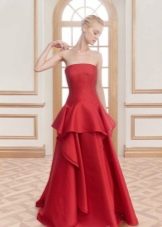 Red evening dress with peplum to the floor