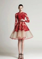 Red and white evening dress short