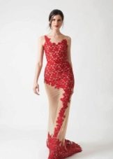 red evening dress on white backing