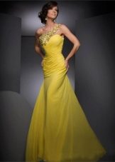 Yellow Light Embellished Evening Dress