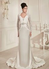 Straight wedding dress with lace inserts