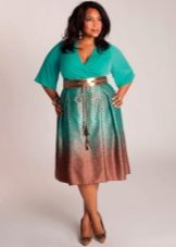 Evening dress with a wide belt for overweight for a wedding