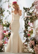 Ivory lace wedding dress with straps