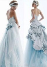 Light blue wedding dress with a train