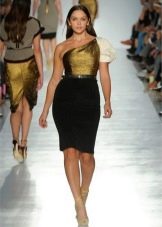 one shoulder two-tone evening dress