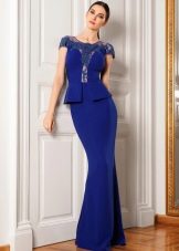 Blue Peplum Sheath Floor Length Evening Dress