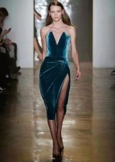 Velvet short dress with slit