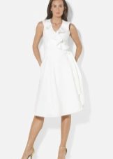 Flounced white denim dress