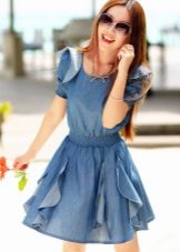 Short puffy denim dress