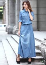 Floor-length denim shirt dress