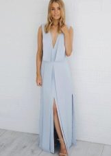Beige sandals g blue long dress