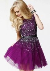 Short dress with eggplant sequins