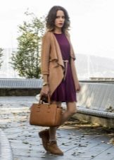 Marsala dress with a jacket and brown boots