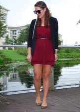 Burgundy dress with black jacket