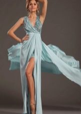 Floor-length blue chiffon dress with slits