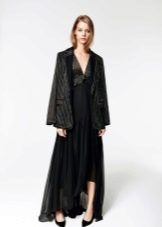 Blazer under a black chiffon dress