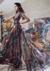 Floor-length chiffon dress with print