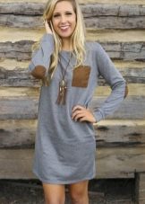 Gray shirt dress in combination with brown