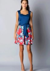 Blue and red dress with white