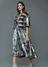 Fur vest for an evening midi dress