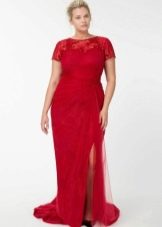 Red dress for the plump, hiding the belly
