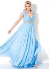 Blue dress for the plump, hiding the belly