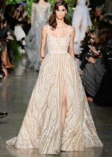 Maxi long milk dress with a slit