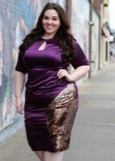 Lilac sheath dress for overweight with an apple figure