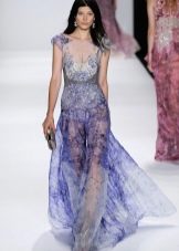 Evening dress with sheer colored organza
